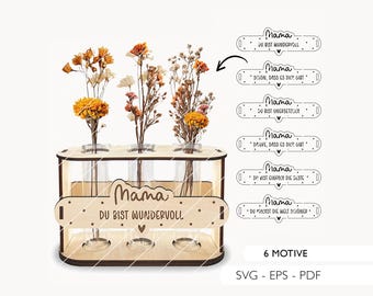 Laser file Mother's Day SVG flower holder mom gift idea test tube holder laser cut incl. commercial license 919