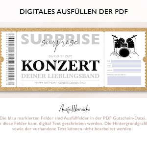 Personalisierter Gutschein Konzert Ticket PDF Download Konzertgutschein Gutscheinkarte Bearbeitbare Gutscheine Zum Ausdrucken Zum Ausfüllen zdjęcie 6