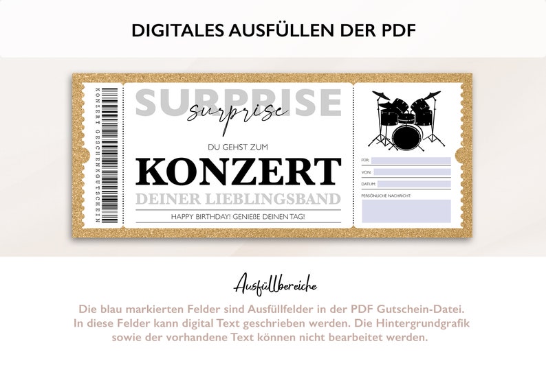 Personalisierter Gutschein Konzert Ticket PDF Download Konzertgutschein Gutscheinkarte Bearbeitbare Gutscheine Zum Ausdrucken Zum Ausfüllen zdjęcie 6