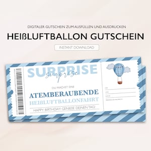 Personalisierter Gutschein Heißluftballon Ticket PDF Download Heißluftballon Fahrt Bearbeitbare Gutscheine Zum Ausdrucken Und Zum Ausfüllen