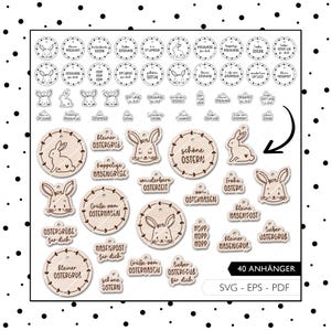 Laserdatei Ostern Geschenkanhänger SVG EPS PDF Osterhase Geschenk 40 Anhänger Laser Cut Digitaler Download 833