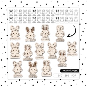 Fichier laser Étiquettes cadeaux de Pâques SVG EPS PDF Cadeau de lapin de Pâques 30 Tags Laser Cut Téléchargement numérique 851