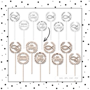 Plik laserowy chrzest Topper SVG EPS DXF wektor dekoracyjne wtyczki Caketopper Deco wtyczka laserowo wycinane cyfrowe pobieranie v114