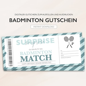 Vale personalizado Boleto de bádminton Descarga instantánea Vale de bádminton deportivo Vales editables para imprimir y completar