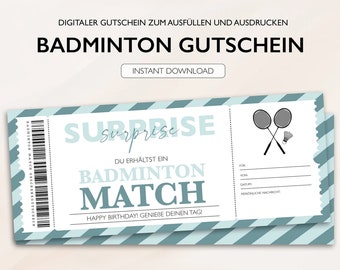 Personalisierter Gutschein Badminton Ticket Instant Download Sport Badmintongutschein Bearbeitbare Gutscheine Zum Ausdrucken Zum Ausfüllen