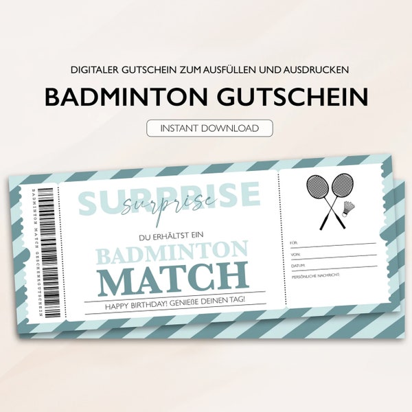 Personalisierter Gutschein Badminton Ticket Instant Download Sport Badmintongutschein Bearbeitbare Gutscheine Zum Ausdrucken Zum Ausfüllen