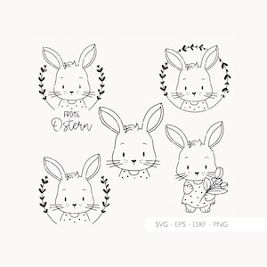 Plotterdatei Ostern Hase SVG Eps DXF PNG Vektor Osterhase Floral Kranz Laserdatei Digitaler Download v131