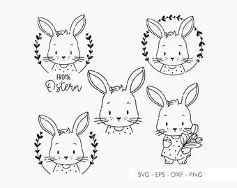 Easter Bunny Plotter File SVG Eps DXF PNG Vector Easter Bunny Floral Wreath Laser File Digital Download v131
