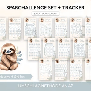 Sloth Savings Challenge Set PDF German - Zipper A6 A7 Envelope Method Budget Binder Download Challenges for Saving Budget Tracker v13