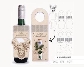 Laser file bottle pendant Christmas SVG EPS PDF reindeer money gift gift wrapping voucher laser file 736