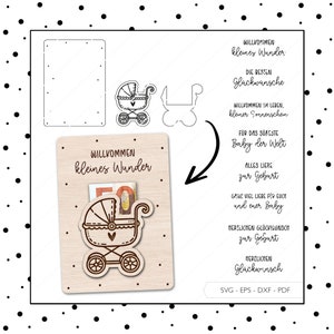 Archivo láser dinero regalo nacimiento bebé SVG EPS DXF billete dinero embalaje tarjeta titular de billetes Laser Cut Digital Descargar v299