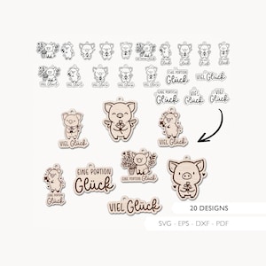 Laser file lucky pig gift tag SVG EPS DXF lucky charm gift luck pendant laser cut digital download v265