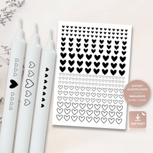 Candle tattoos hearts heart motifs | PDF template for candles water slide film I gift stick candles | candle decorating | for printing