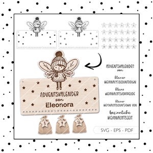Fichier laser Calendrier de l’Avent SVG EPS PDF Noël Avent Elf Fée Calendrier de l’Avent Numéros Laser Cut Téléchargement numérique 704
