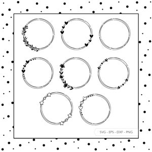Plotterdatei Rahmen Kreise SVG Eps DXF PNG Kreis Herzen Herz Clipart Plotterdatei Stern Blumen Vinyl Laser Cut Plotter Digitaler Download 11