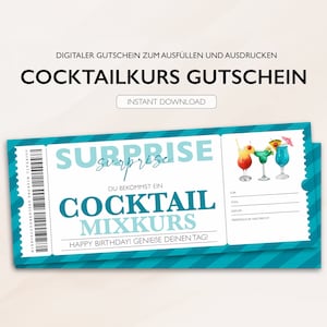 Voucher personalizzato Biglietto cocktail Scarica in PDF Voucher modificabili per il corso di cocktail da stampare e compilare