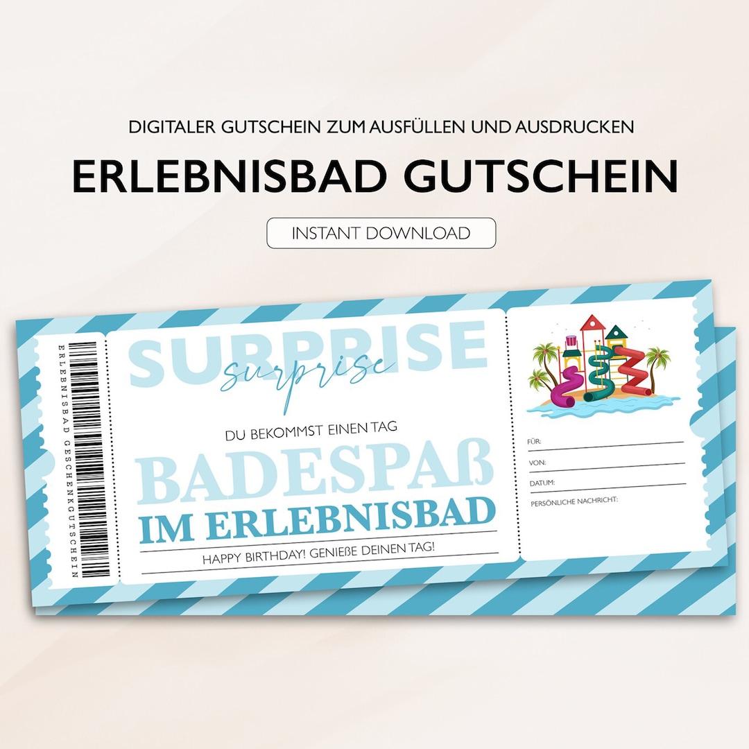 Personalisierter Gutschein Erlebnisbad Ticket PDF Download Schwimmhalle