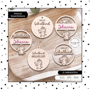 Laserdatei Anhänger Schultüte Einhorn Einschulung SVG Schulkind Geschenkanhänger Schulanfang Laser Cut Digitaler Download 986