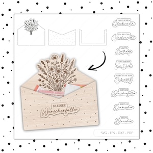 Laserbestand envelop envelop geld cadeau SVG EPS DXF vector voucher verpakking plotterbestand lasergesneden digitale download v332