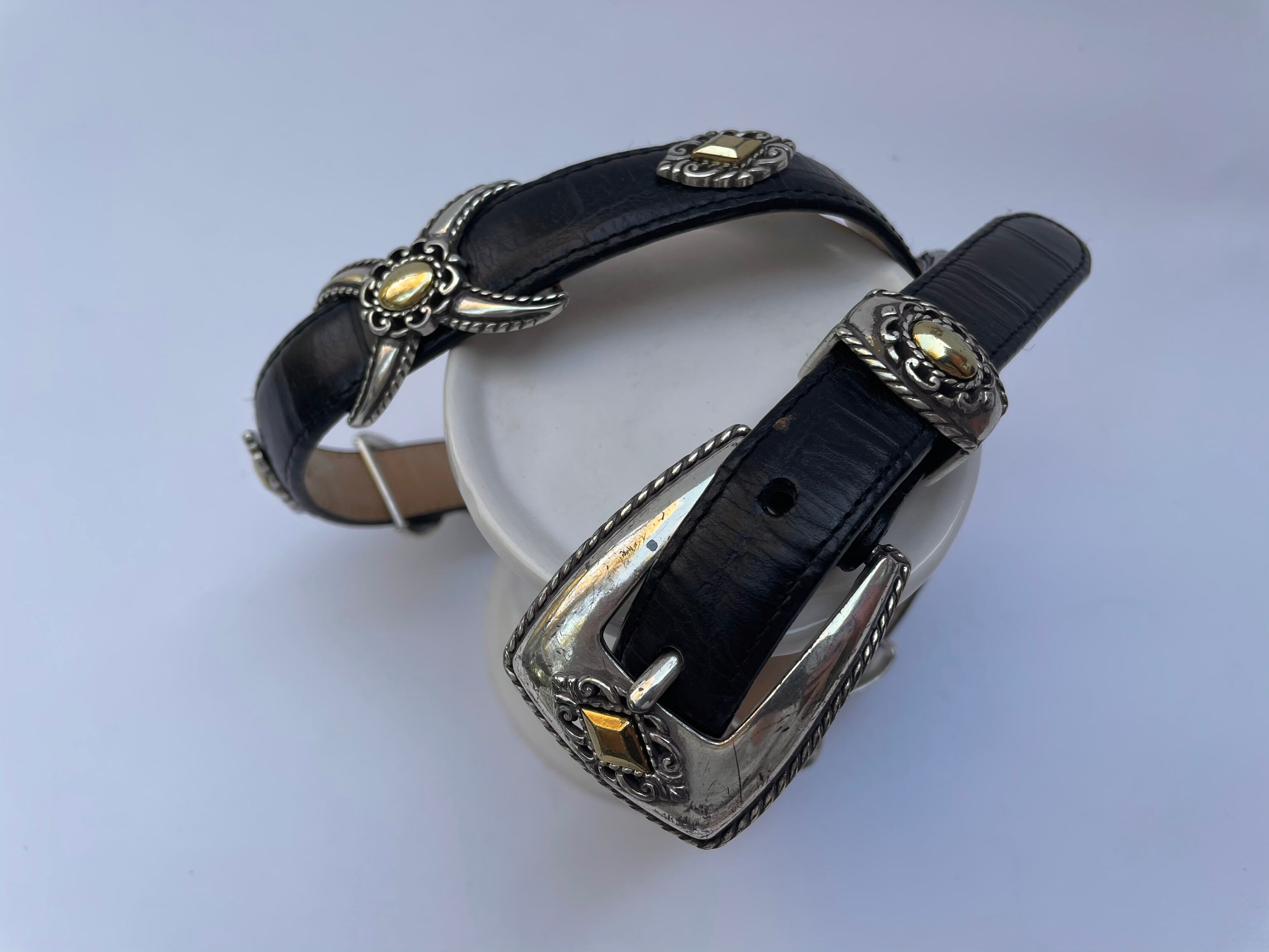 Brighton Black Leather Belt W Fancy 
