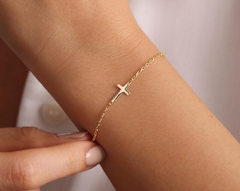 Dainty Cross Bracelet • Gold Cross Bracelet • Christmas Bracelet  •