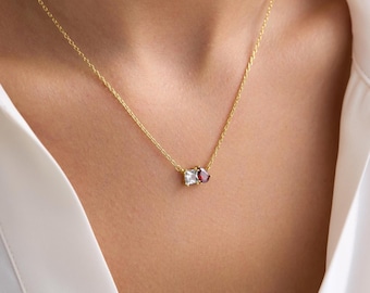 Two Birthstone Necklace • Toi Et Moi Necklace • Dainty Couples Necklace •