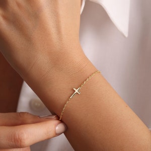 Cross Bracelet • Gold Cross Bracelet • Dainty Cross Bracelet •