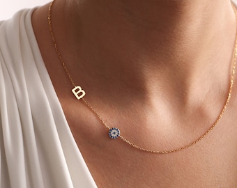 Evil Eye Necklace • Sideways Initial Necklace • Initial Necklace • Letter Necklace •