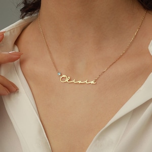 Name Necklace with Birthstone • Custom Name Necklace • Gold Name Necklace  •