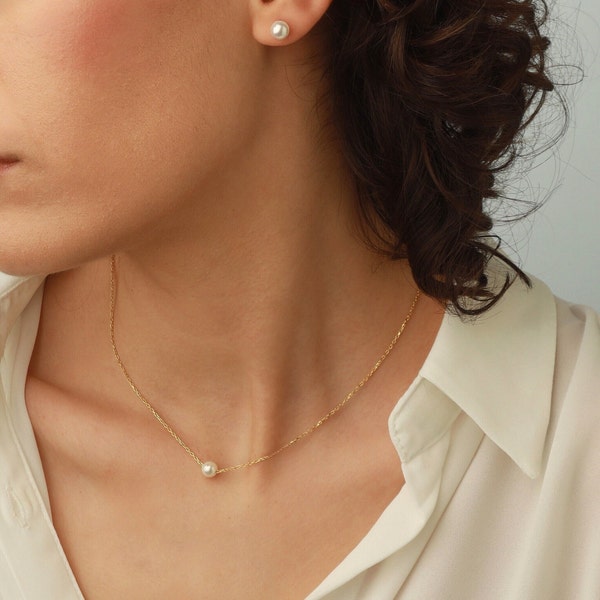 • Einzelperle Halskette • Perlenkette • Zierlicher Perlenhalsreif • Kommunion Geschenk für Mädchen