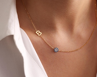 Initial Necklace • Sideways Initial Necklace • Silver Initial Necklace • Letter Necklace •