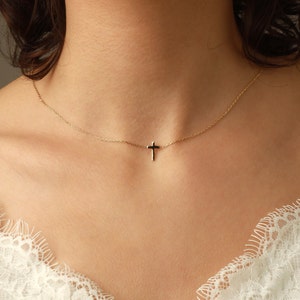 Cross Necklace • 14k Gold Cross Necklace • Sideways Cross • Dainty Cross Necklace  •