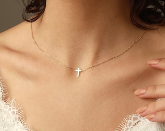 Cross Necklace • 14k Gold Cross Necklace • Sideways Cross • Dainty Cross Necklace • Christian Necklace • Mothers Day Gifts