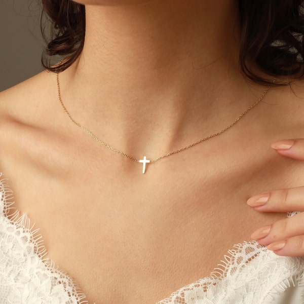 Cross Necklace • 14k Gold Cross Necklace • Sideways Cross • Dainty Cross Necklace • Christian Necklace • Mothers Day Gifts