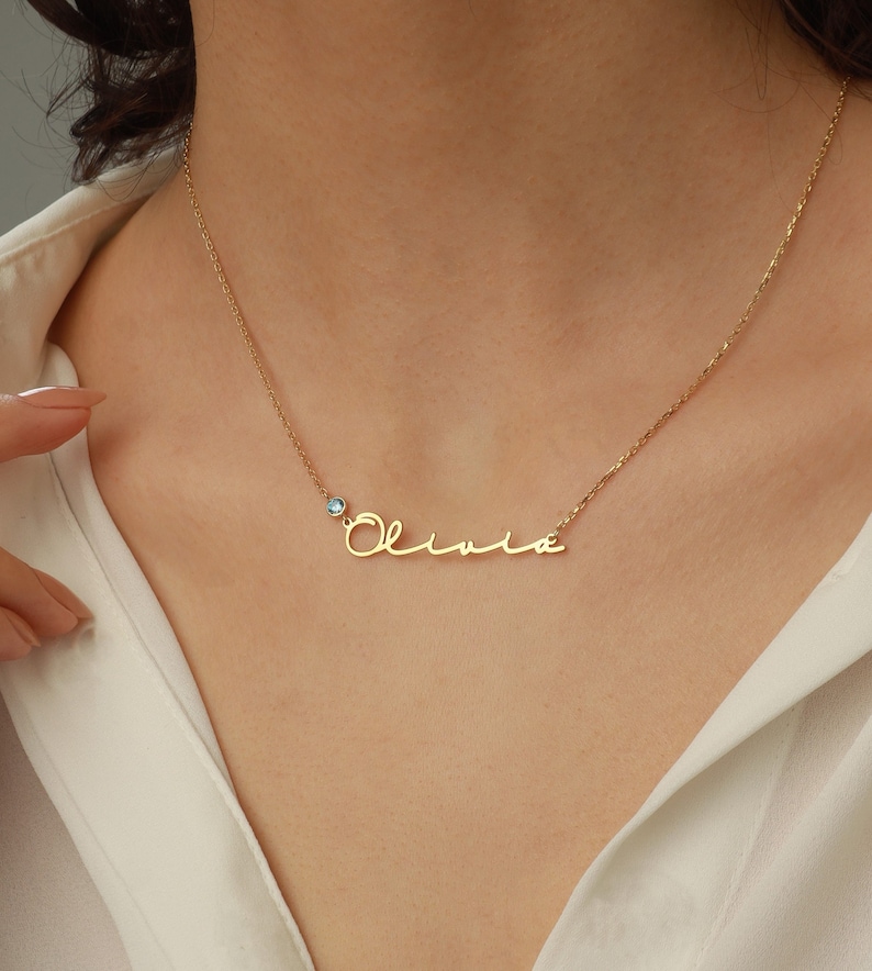 Name Necklace • Name Plate Necklace • Name and Birth Stone Necklace • Gift for Her