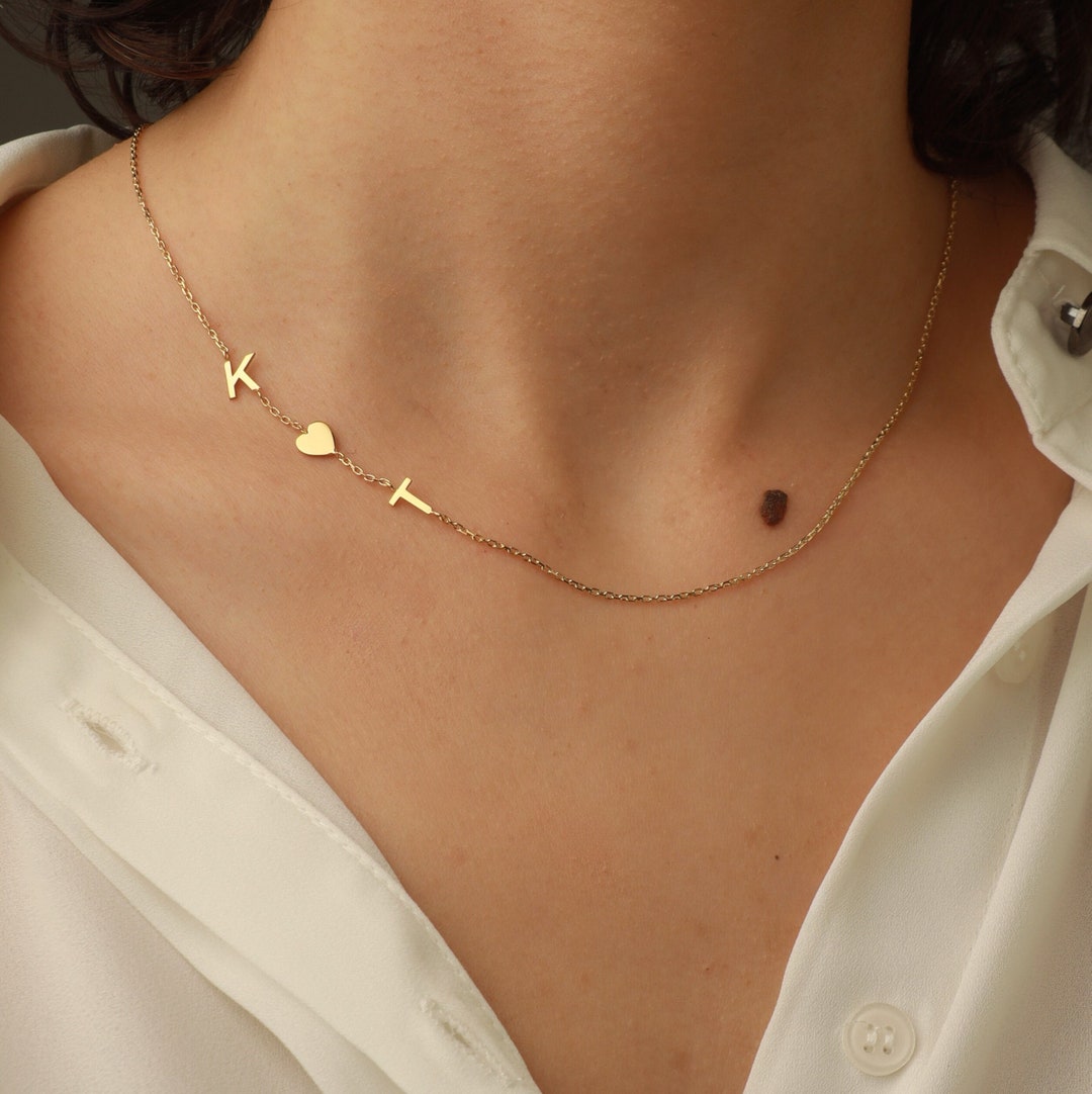 Gold Sideways Initials Necklace / Handmade Two Letter Initial Necklace –  IKE JEWELRY