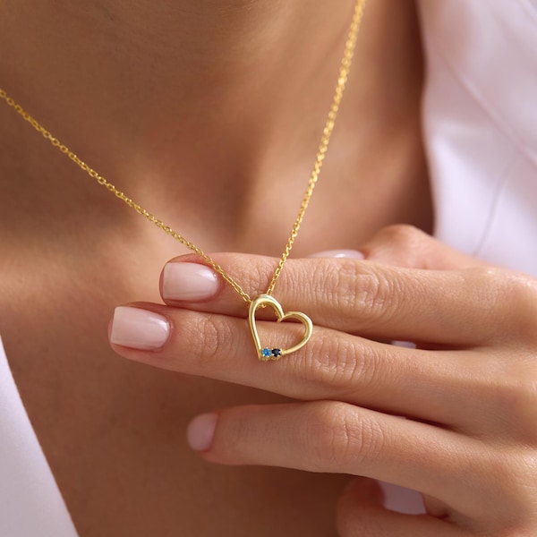 Birthstone Necklace for Mom • Heart Necklace • Family Birthstone Necklace • First Mothers Day •