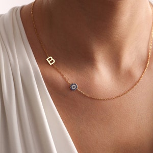 Evil Eye Necklace • Initial Necklace • Sideways Initial Necklace •
