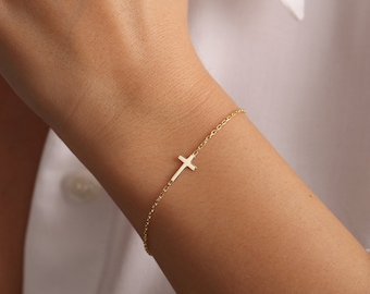 Bracelet croix • Bracelet croix en argent sterling • Bracelet croix délicate • Bijoux croix • Première communion