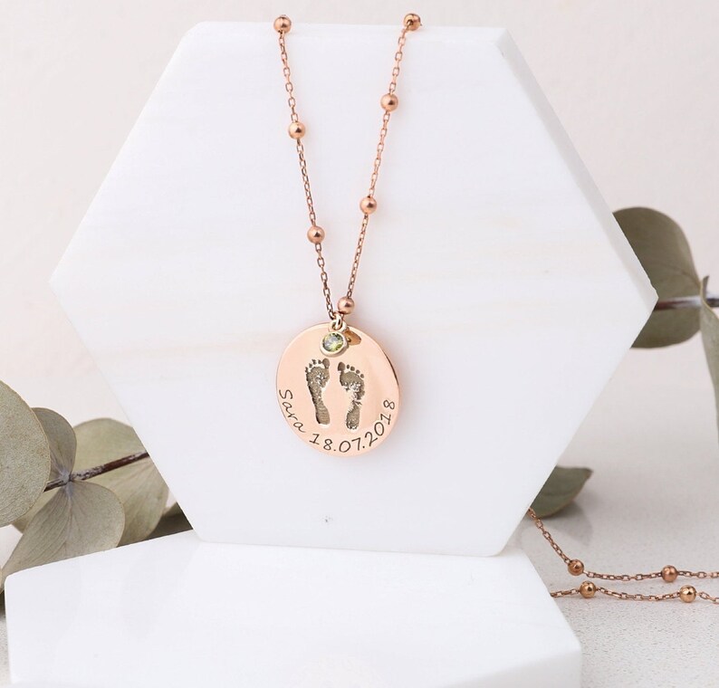 necklace made from high-quality materials, with pendant engraved baby foot print, name, and date is the best gift for grandma