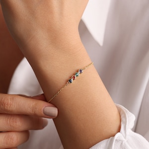 Sterling Silver Family Birthstone Bracelet - Handmade Mom Bracelet