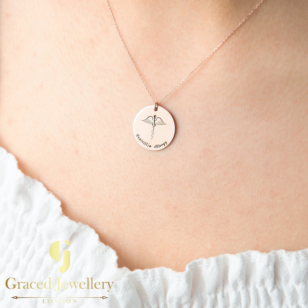 Personalized Silver Medical ID Necklace Charm - Engraved Medical Alert ...