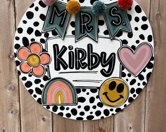 Teacher door hanger, classroom door hanger, back to school, retro door hanger, personalized door hanger, groovy classroom, classroom decor