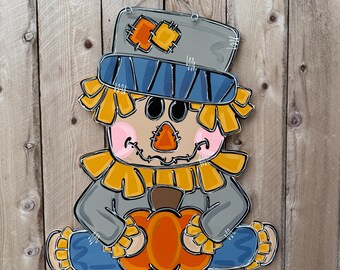 Fall door hanger, scarecrow door hanger, rustic fall decor, pumpkin fall decor, whimsical fall decor, rustic fall door hanger