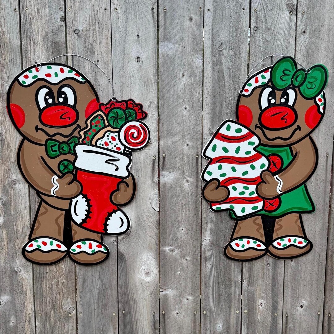 Christmas Door Hanger, Gingerbread Girl and Boy Door Hanger, Whimsical ...