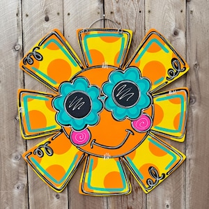 Sun door hanger, sunny door hanger, whimsical door hanger, unique door hanger, spring door hanger, summer door hanger, wooden door hanger