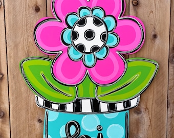 Fun flower door hanger, Flower door hanger, Unique door hanger, spring door hanger, Funky flower door hanger, summer door hanger