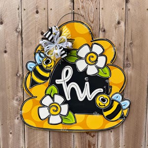 Bee door hanger, bee hive door hanger, spring door hanger, bumblebee wreath, honeybee door hanger, unique door hanger, funky door hanger