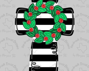 Door hanger template, Christmas door hanger template, cross wreath hanger template, winter door hanger template, holiday digital template