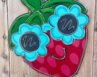 Strawberry door hanger, summer door hanger, spring door hanger, strawberry wreath, summer wreath, unique door hanger, funky door hanger